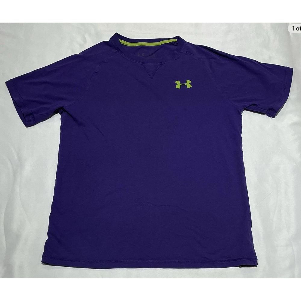 Under Armour Heat Gear Shirt Girls Large Purple Loose Fit 100% Cotton Activewear